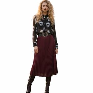 Dark Academia Black Sheer Skull Oversized Button Down Blouse Large Edgy Goth